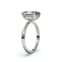 MG SOLARA™ 5.0ct Oval Cut Solitaire with Hidden Halo — Sterling Silver & White Gold