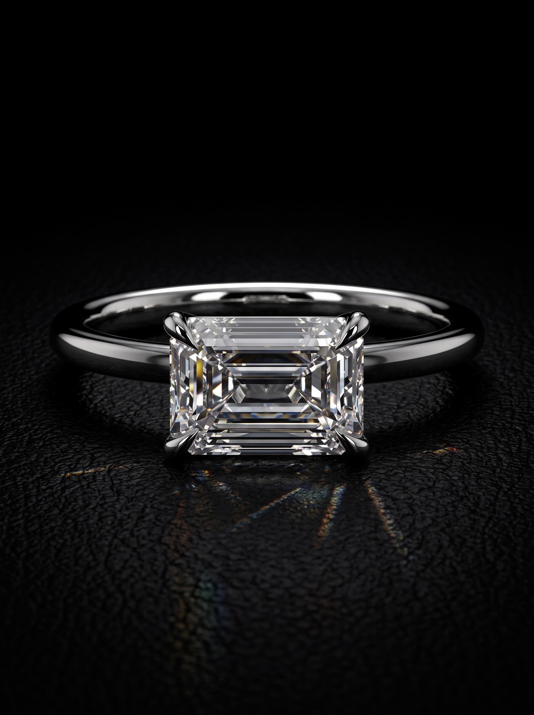 3.0ct Emerald-Cut East–West Hidden Halo Solitaire