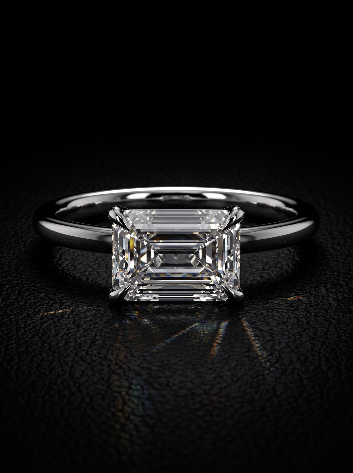 3.0ct Emerald-Cut East–West Hidden Halo Solitaire MG ESSENCE