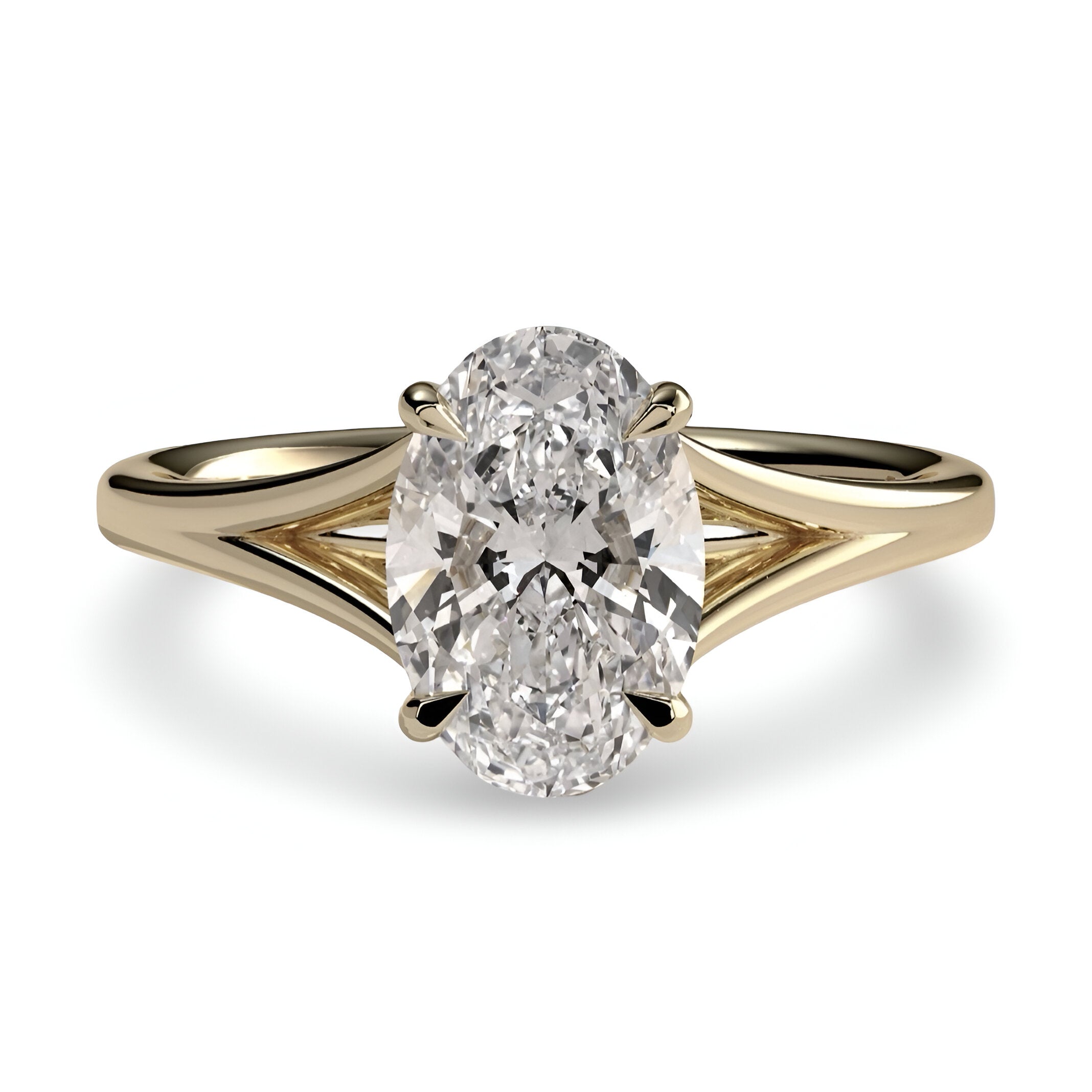 4.0ct Oval Cut Split-Shank Solitaire Ring - Solid Gold
