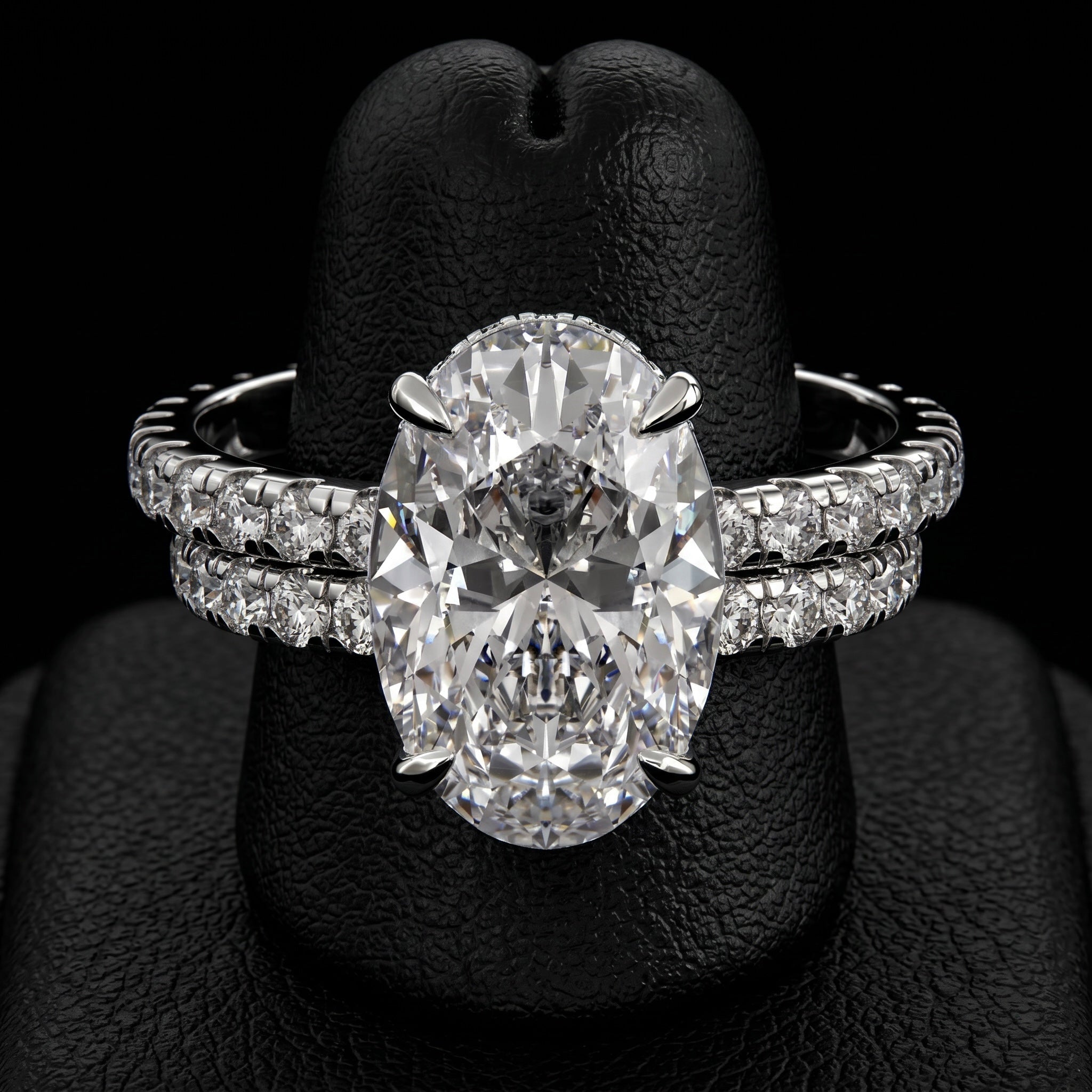 4.0ct Oval Brilliant Hidden Halo Pavé Engagement Ring - Sterling Silver & White Gold