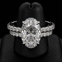 4.0ct Oval Brilliant Hidden Halo Pavé Engagement Ring - Sterling Silver & White Gold