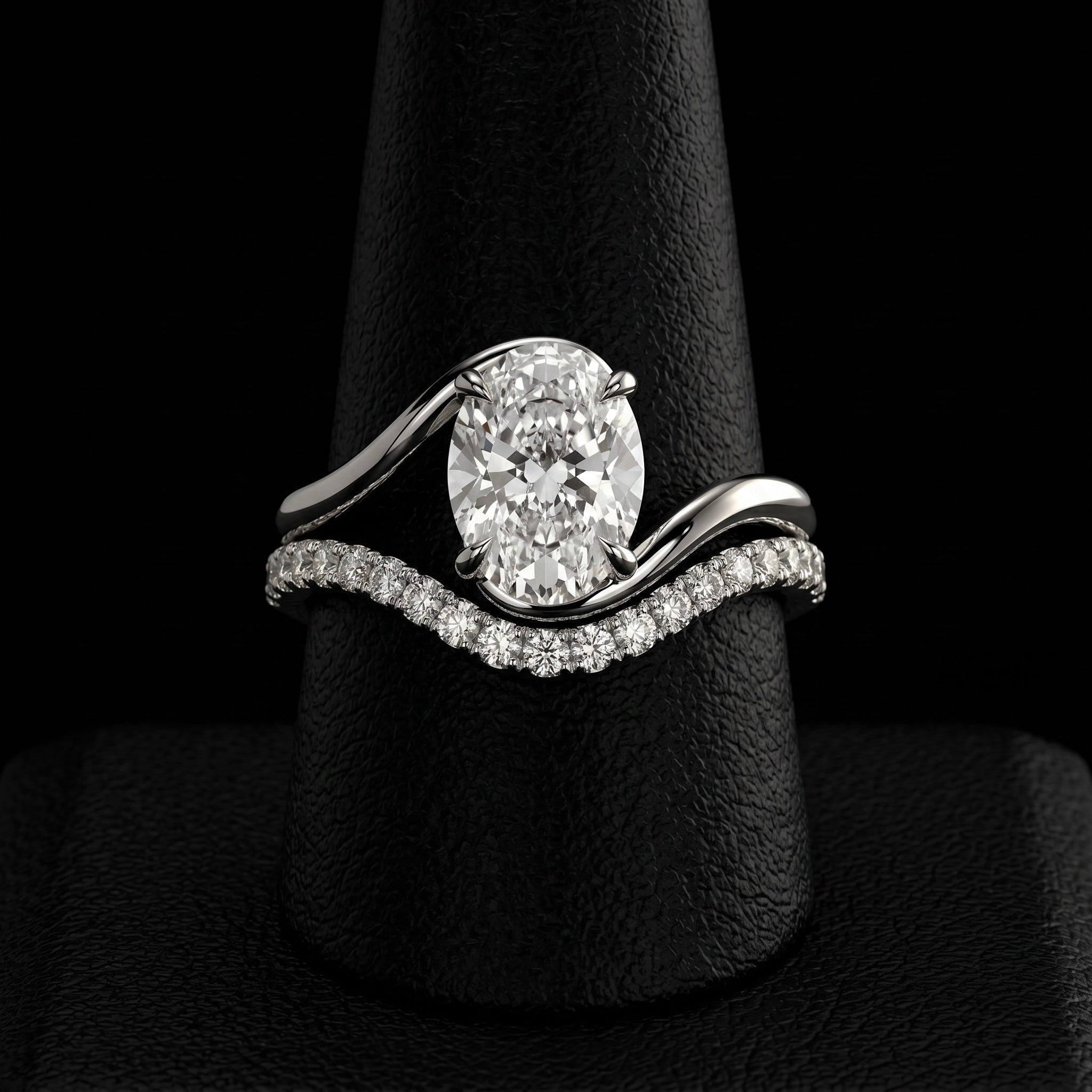 3.0ct Oval Cut Twisted Band Solitaire Ring - 9-18K White Gold