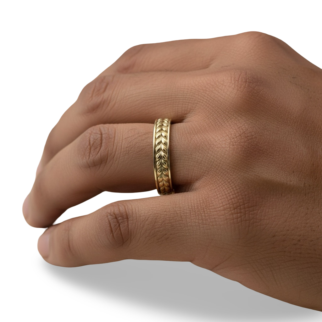 MG NOVO 3mm Leaf-Engraved Yellow Gold Band