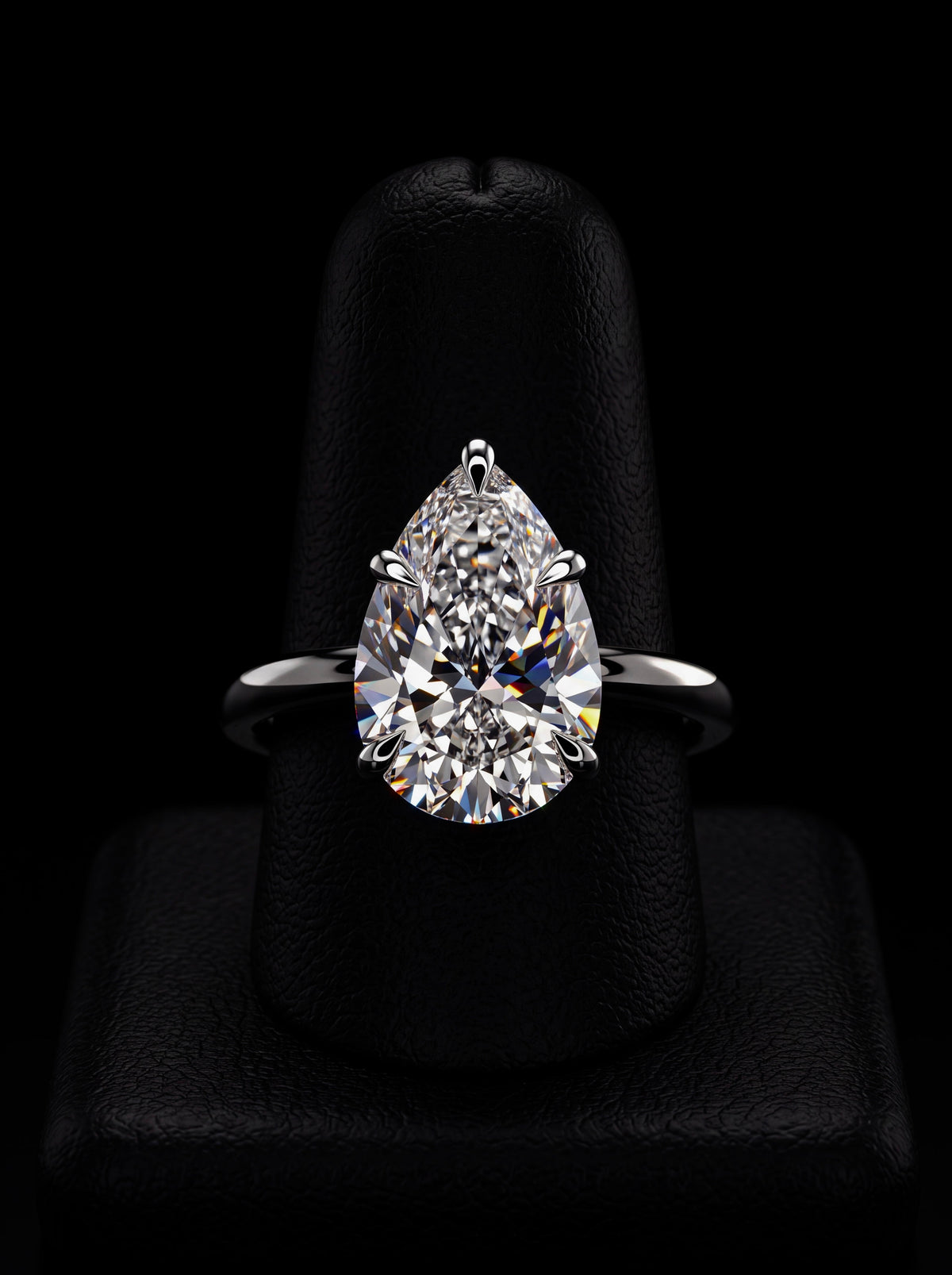 2.0ct Pear Cut Solitaire Ring with Hidden Halo – 5-Claw Setting | Sterling Silver & 9–14k White Gold MG ESSENCE