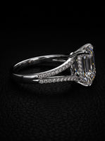 4.0ct Emerald-Cut Moissanite Ring | Split Shank, Pavé Band & Hidden Halo