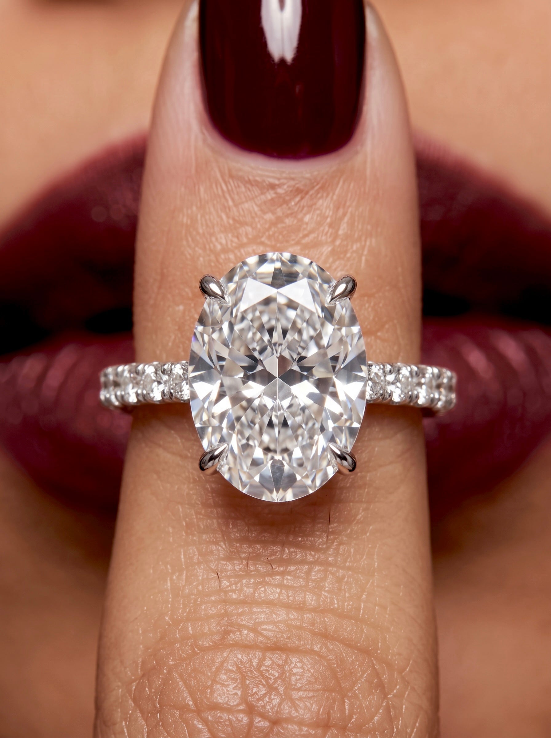 2.0CT Oval Cut Hidden Halo Pavé Engagement Ring - Sterling Silver & 9-14K White Gold