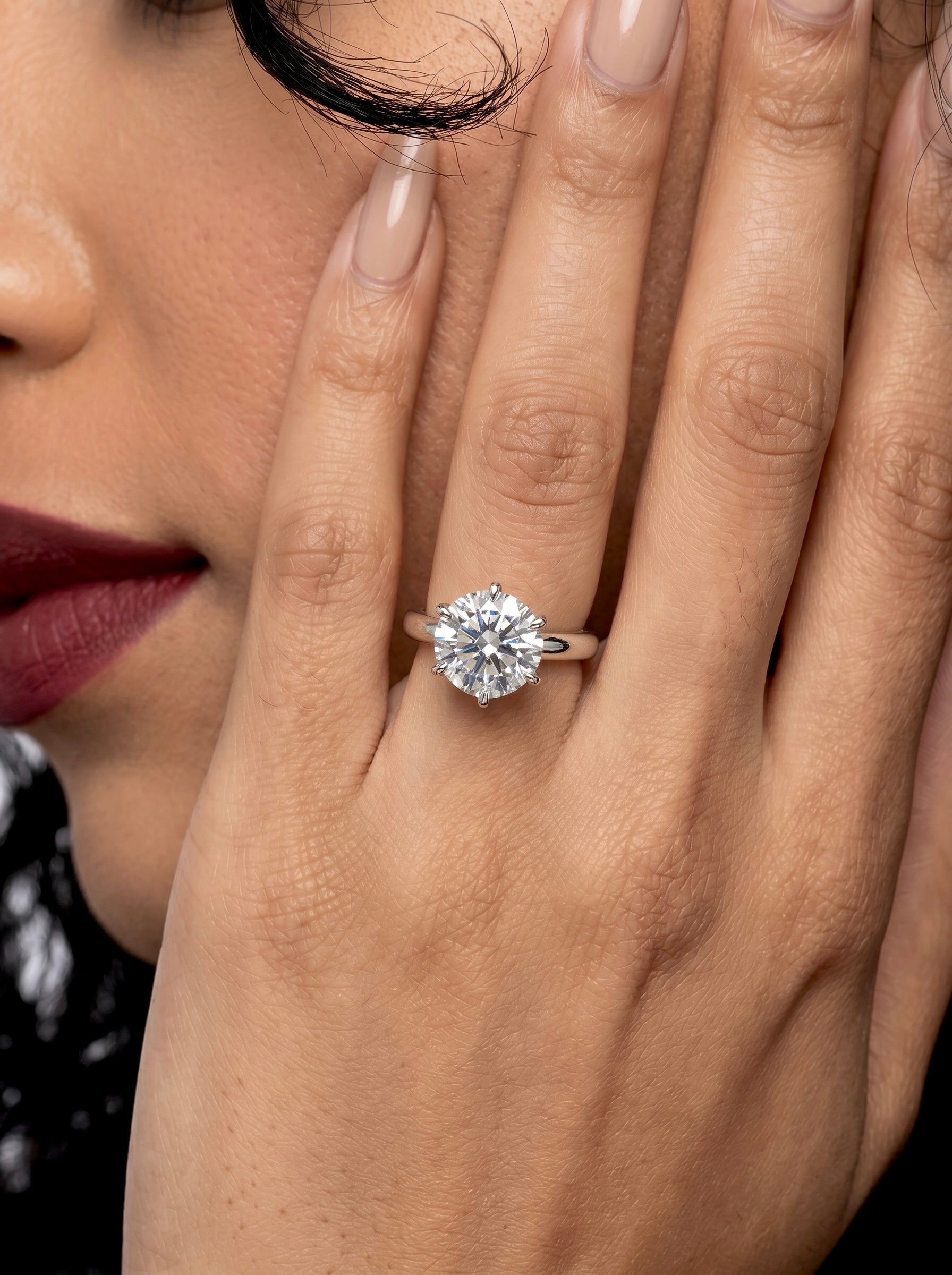 2.0ct Round Brilliant Solitaire with Petal-Style Six-Prong Setting - Sterling Silver & 9-14K White Gold