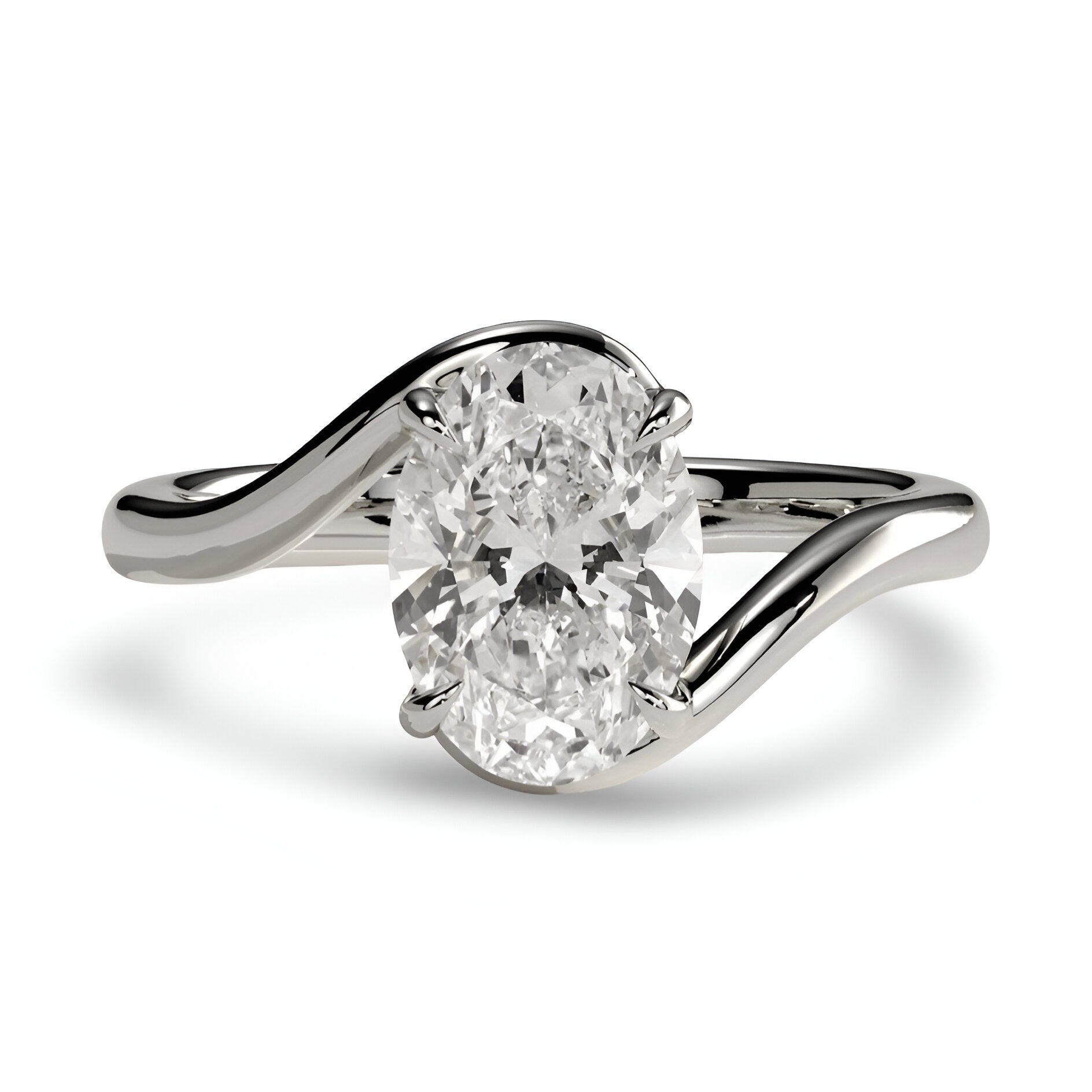 3.0ct Oval Cut Twisted Band Solitaire Ring - 9-18K White Gold