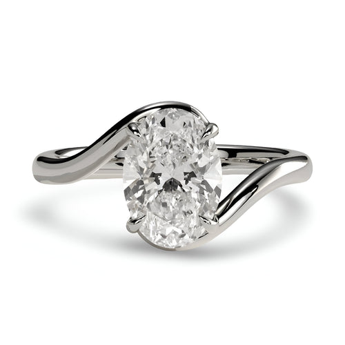 3.0ct Oval Cut Twisted Band Solitaire Ring - 9-18K White Gold