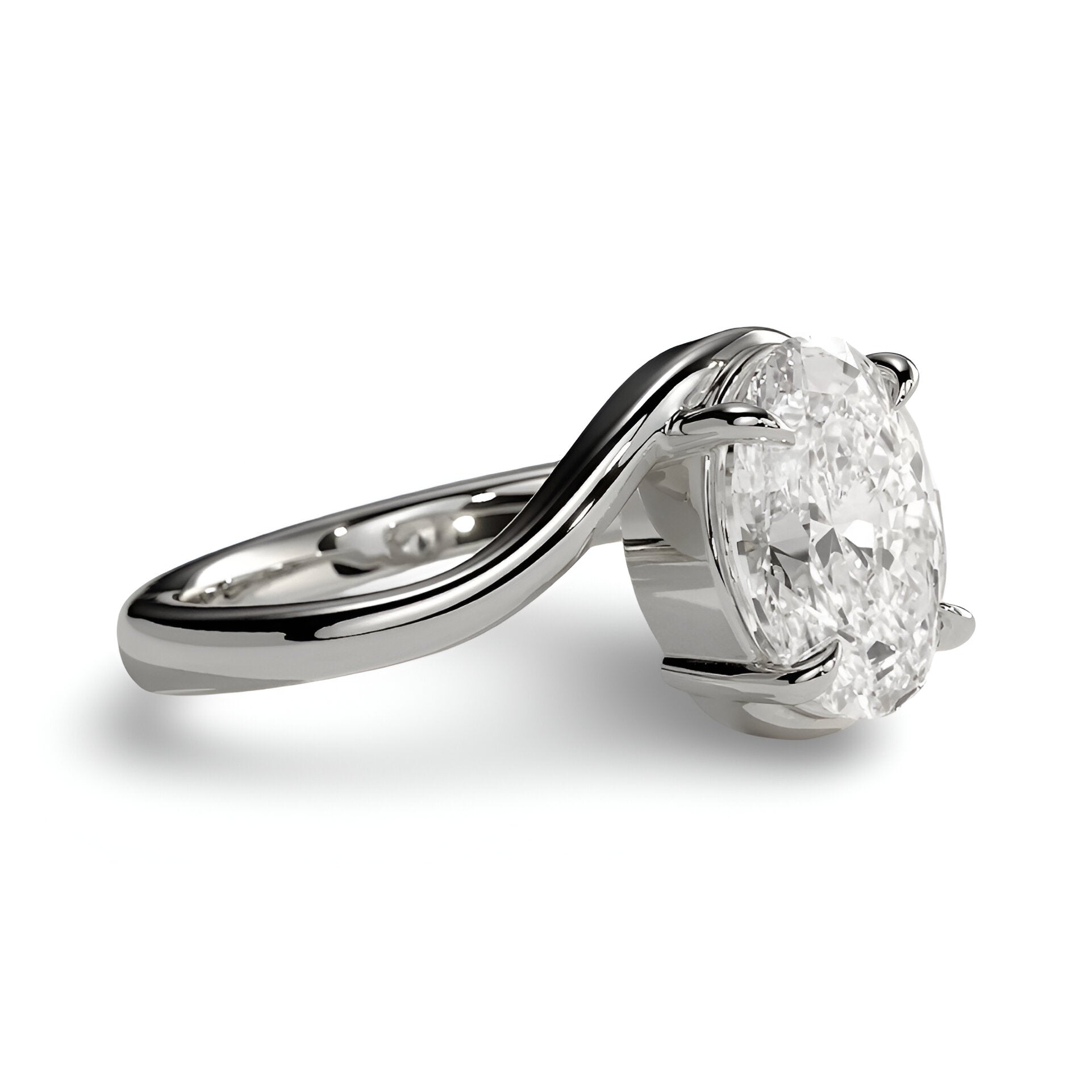 3.0ct Oval Cut Twisted Band Solitaire Ring - 9-18K White Gold
