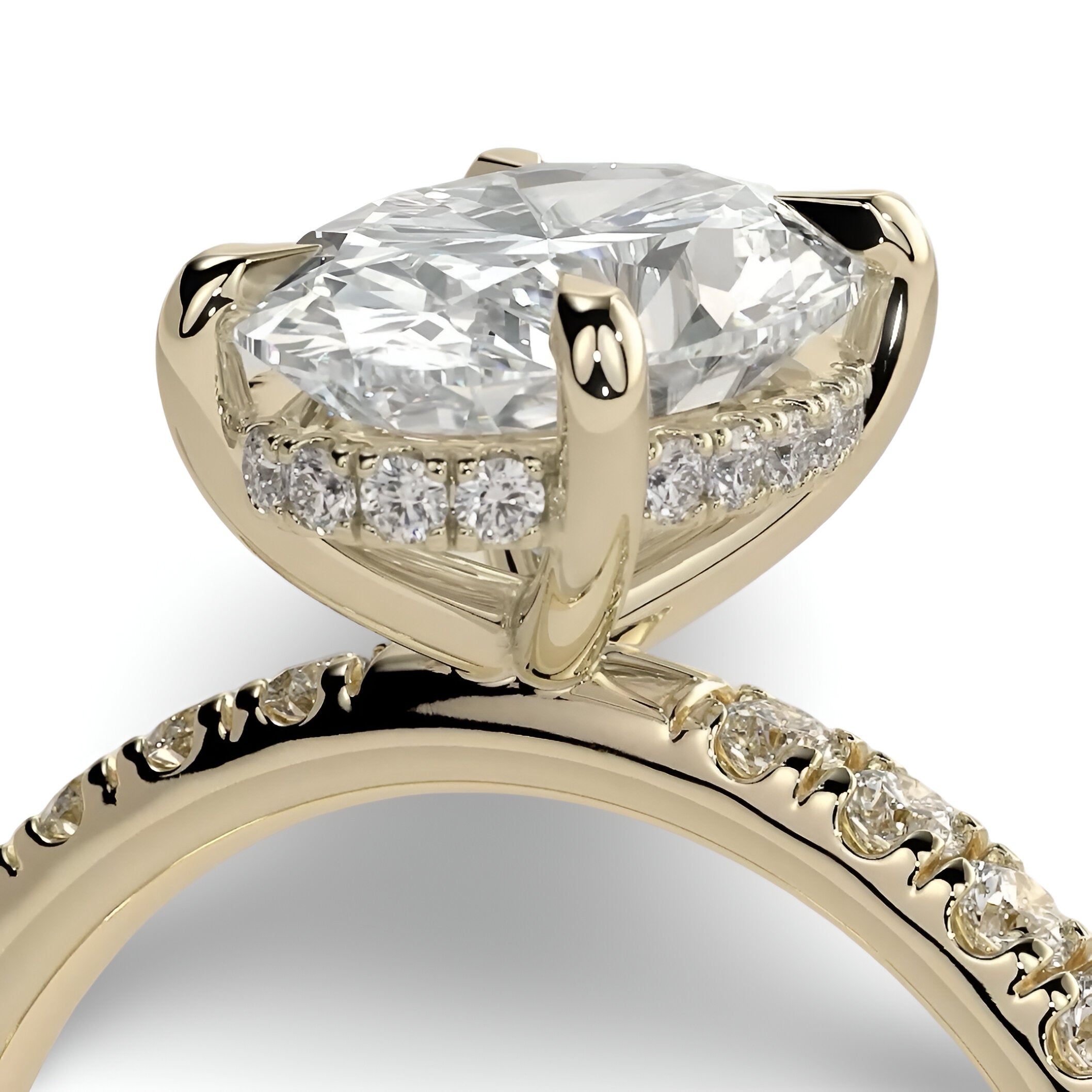 2.0CT Oval Cut Hidden Halo Pavé Engagement Ring - 9-18K Yellow Gold