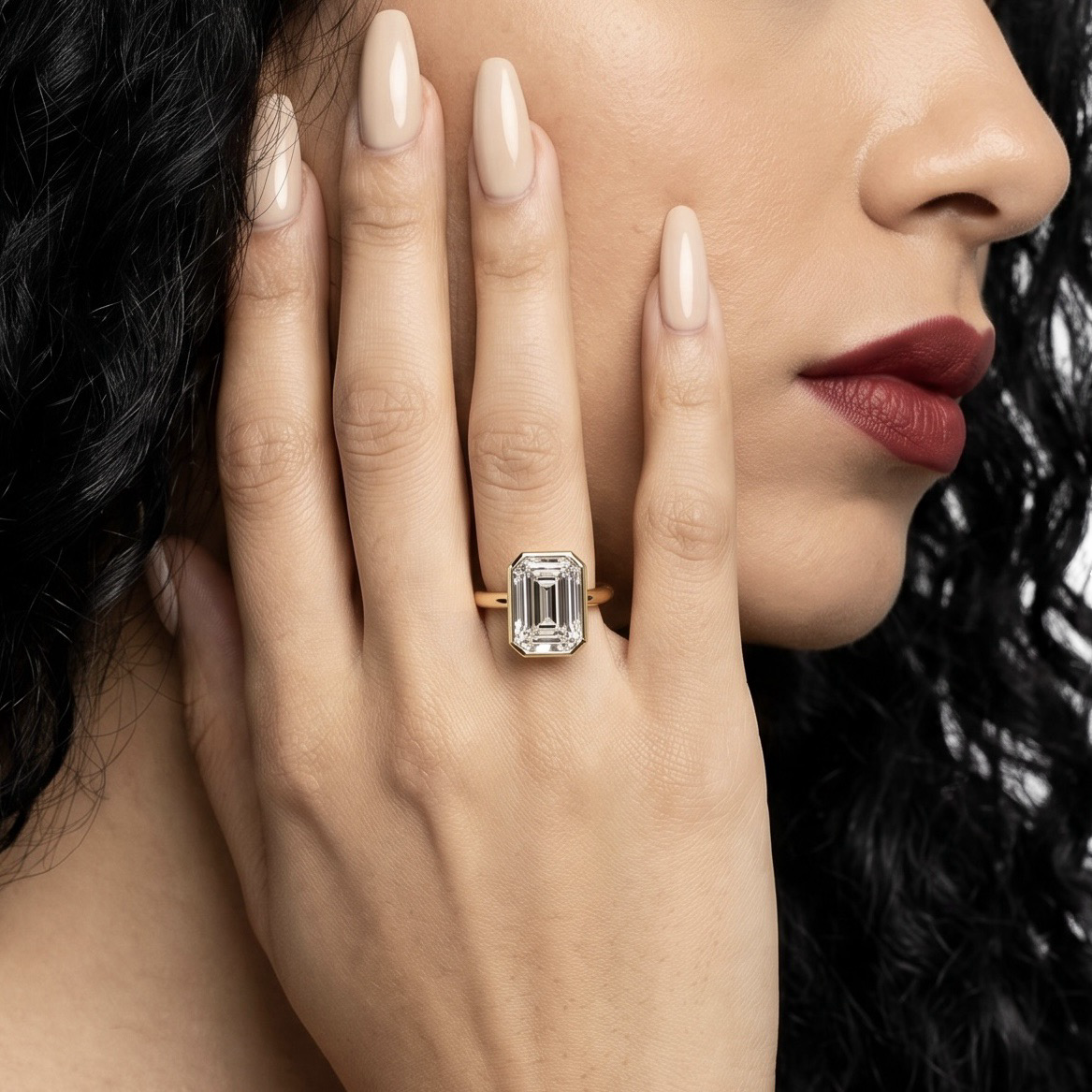 4.0ct Emerald Cut Bezel Ring in 9-18K Yellow Gold