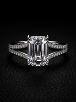 4.0ct Emerald-Cut Moissanite Ring | Split Shank, Pavé Band & Hidden Halo