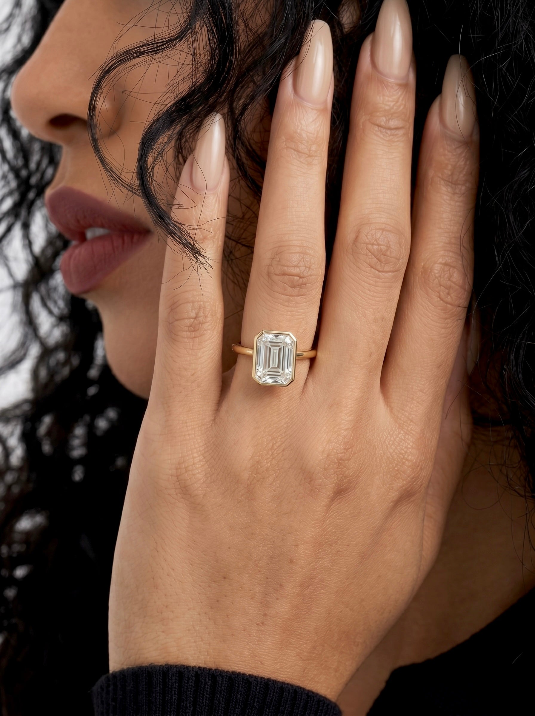 4.0ct Emerald Cut Bezel Ring in 9-18K Yellow Gold
