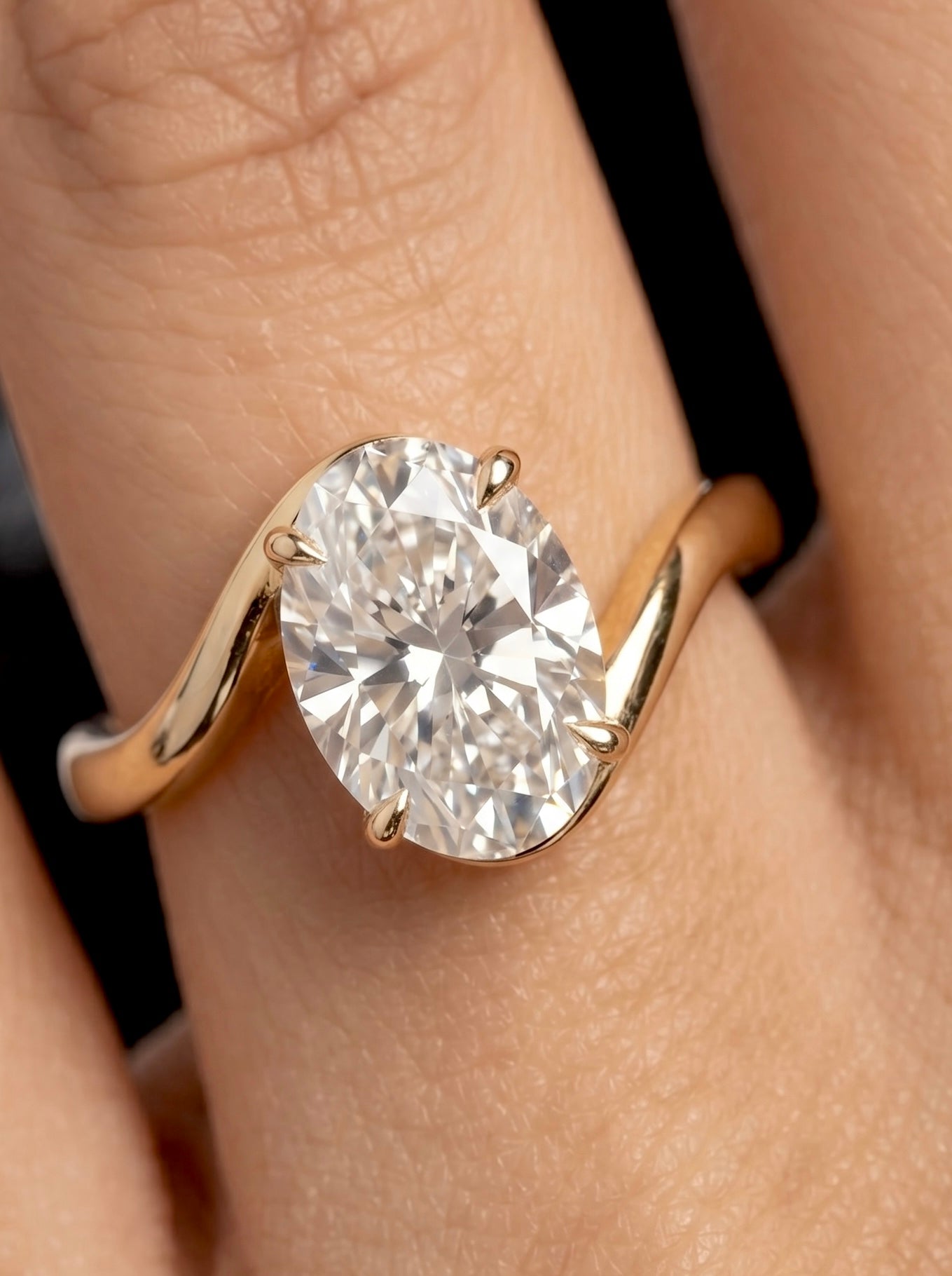 3.0ct Oval Cut Twisted Band Solitaire Ring - 9-18K Yellow Gold