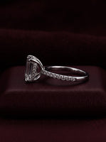 3CT Emerald Cut Hidden Halo Pavé Engagement Ring | Sterling Silver, 9K & 14K Solid White Gold