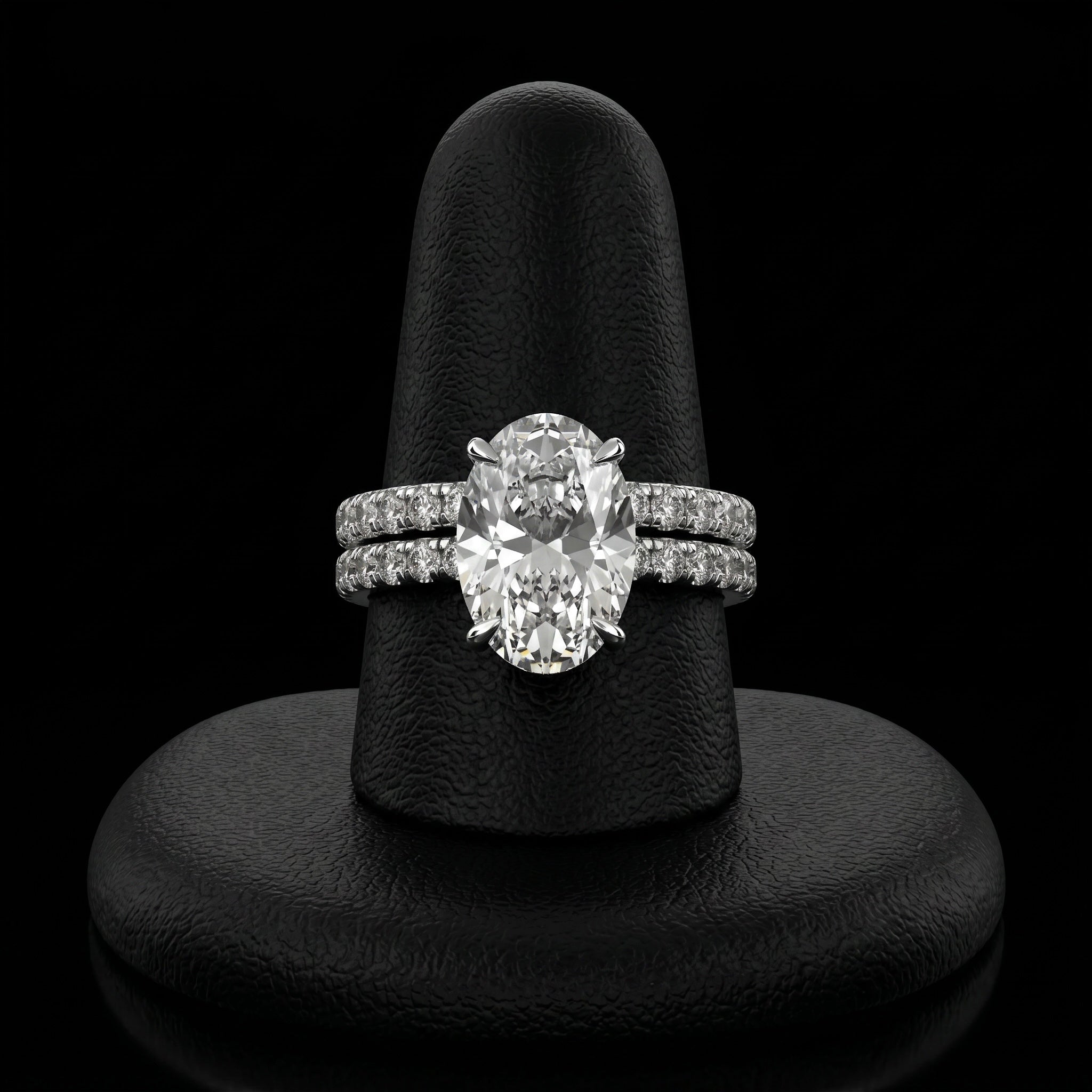 4.0ct Oval Brilliant Hidden Halo Pavé Engagement Ring - Sterling Silver & White Gold