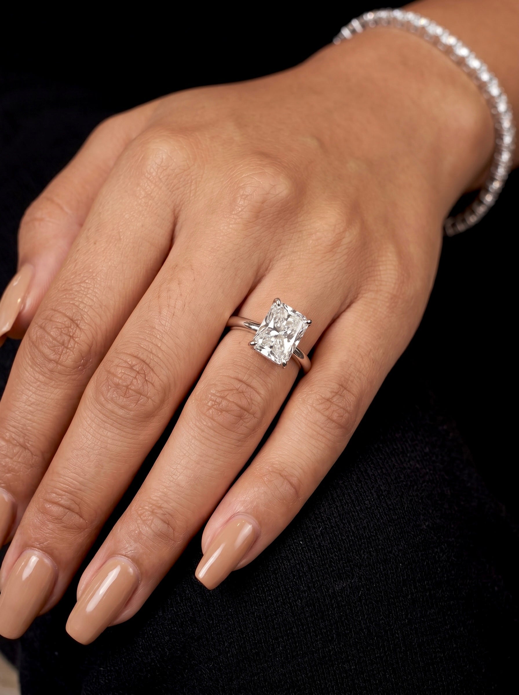 3.0CT Radiant-Cut VVS1 Solitaire Hidden Halo Ring - Sterling Silver & White Gold