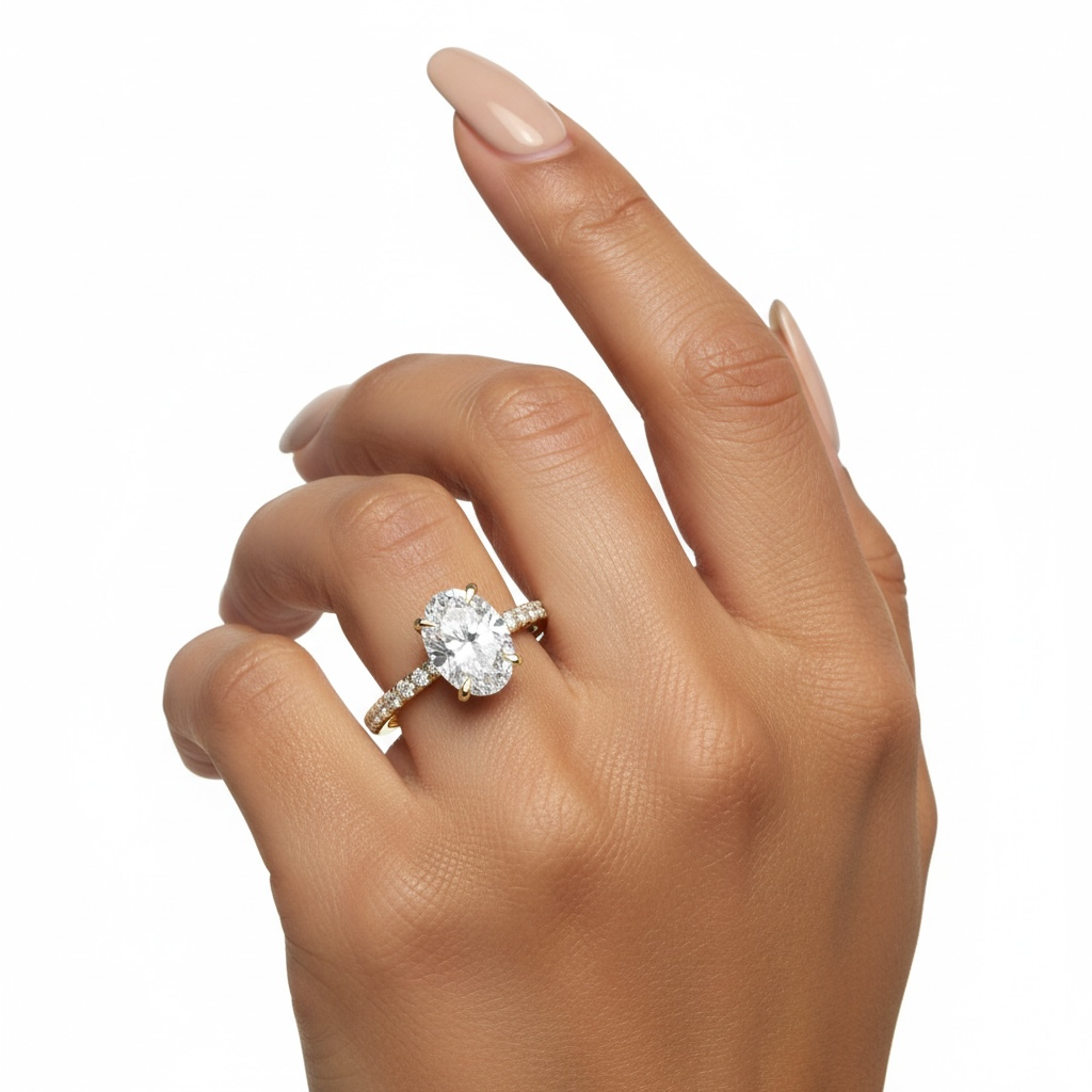 2.0CT Oval Cut Hidden Halo Pavé Engagement Ring - 9-18K Yellow Gold