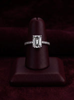 3CT Emerald Cut Hidden Halo Pavé Engagement Ring | Sterling Silver, 9K & 14K Solid White Gold
