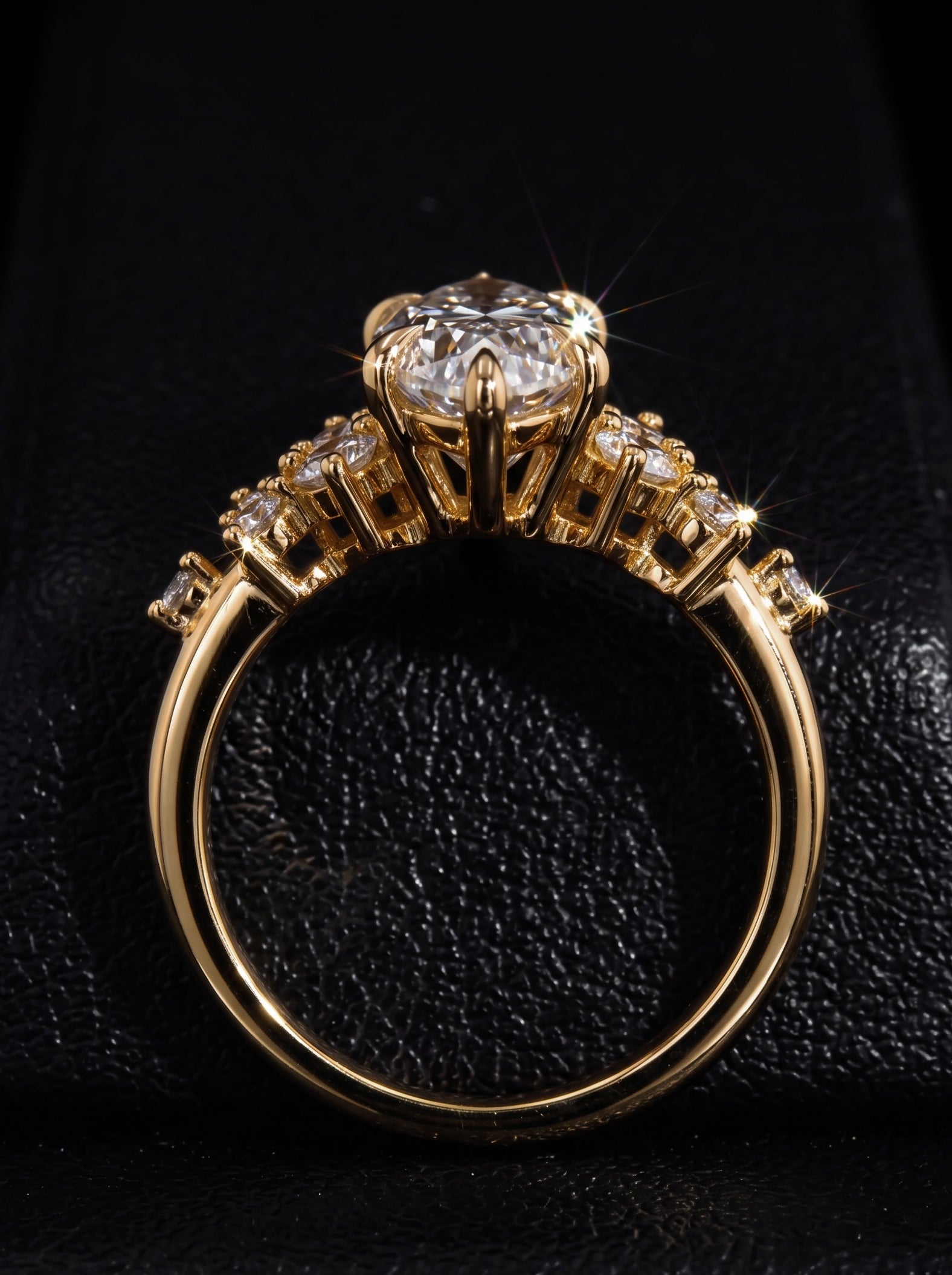 3.0CT Marquise-Cut Moissanite · Floral Halo Solitaire · Round Brilliant Accents · Yellow Gold