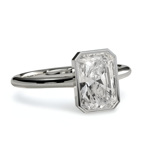 3.0ct Radiant Bezel Ring | Silver / 9-14K White Gold