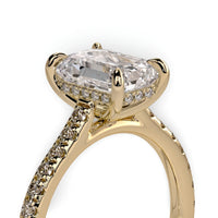 3CT Emerald Cut Hidden Halo Pavé Engagement Ring | 9K–18K Solid Yellow Gold
