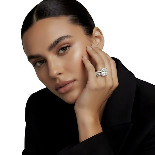 4.0CT RADIANT CUT™️ with Hidden Halo & Additional Mixed Marquise Band MG ESSENCE