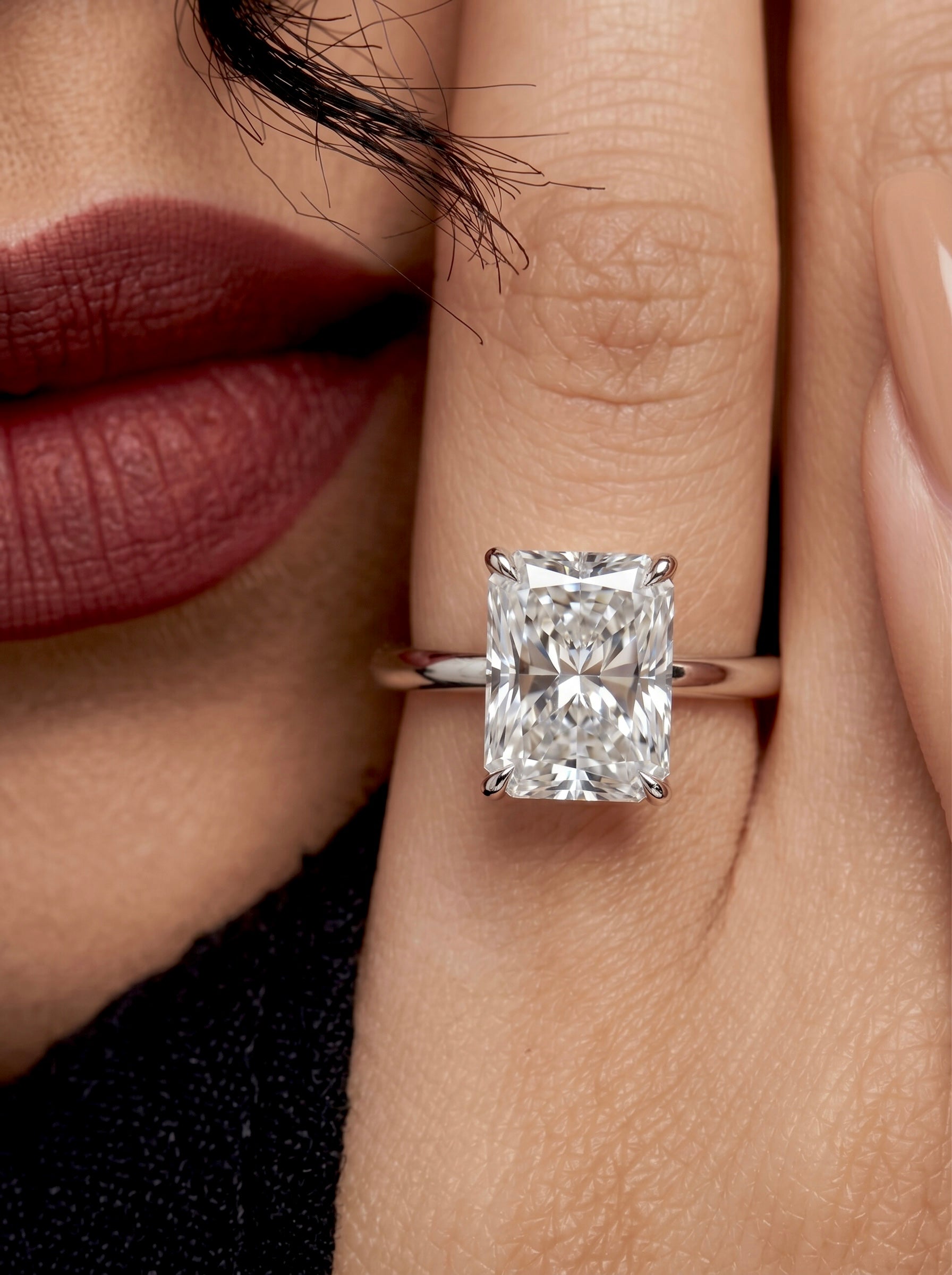 3.0CT Radiant-Cut VVS1 Solitaire Hidden Halo Ring - Sterling Silver & White Gold