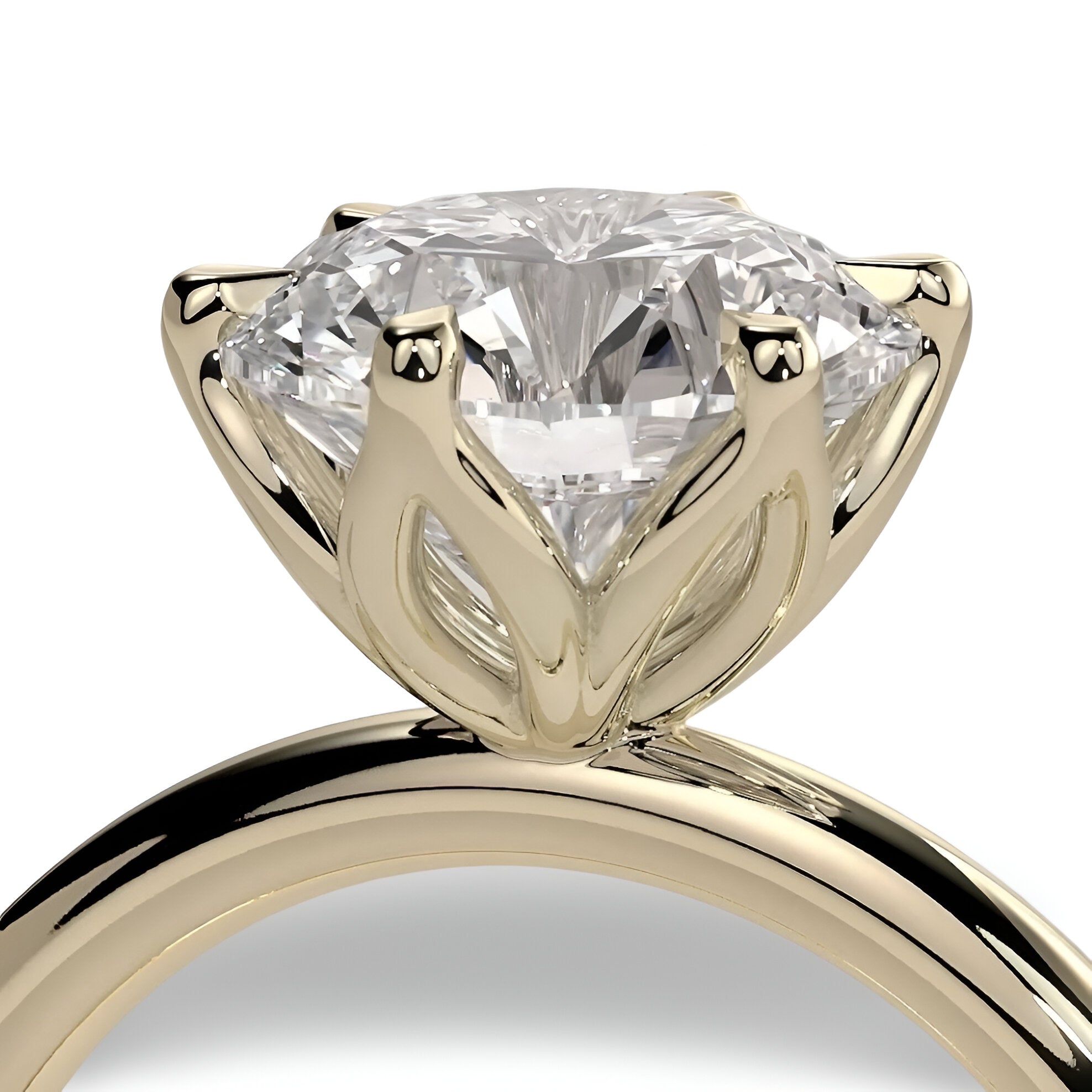 2.0ct Premium Round Brilliant Solitaire Ring – 6 Eagle-Tipped Claws with Petal Prong Setting | 9K–18K Yellow Gold