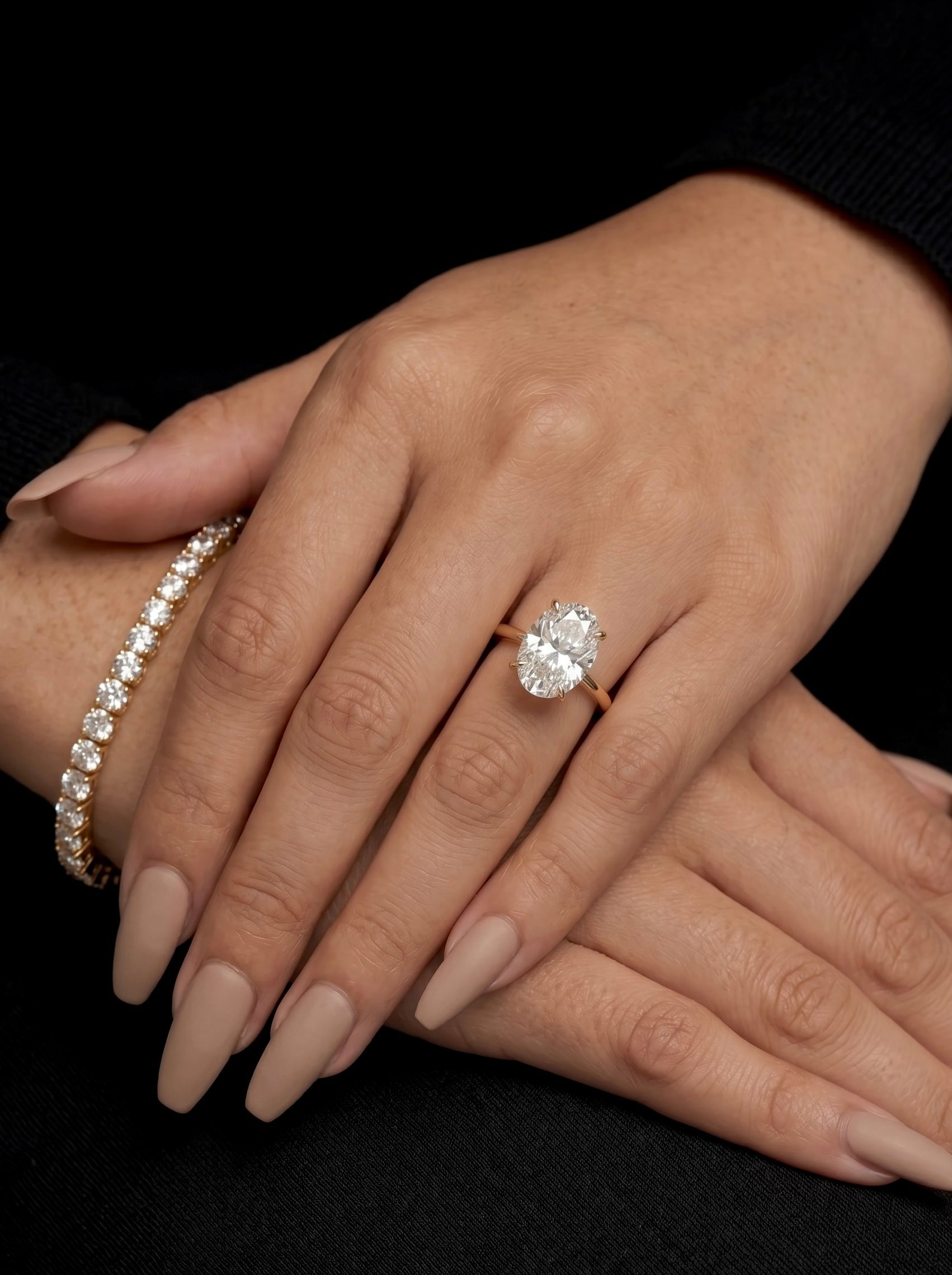 MG SOLARA™ 5.0ct Oval Cut Solitaire with Hidden Halo — 9K–18K Solid Gold