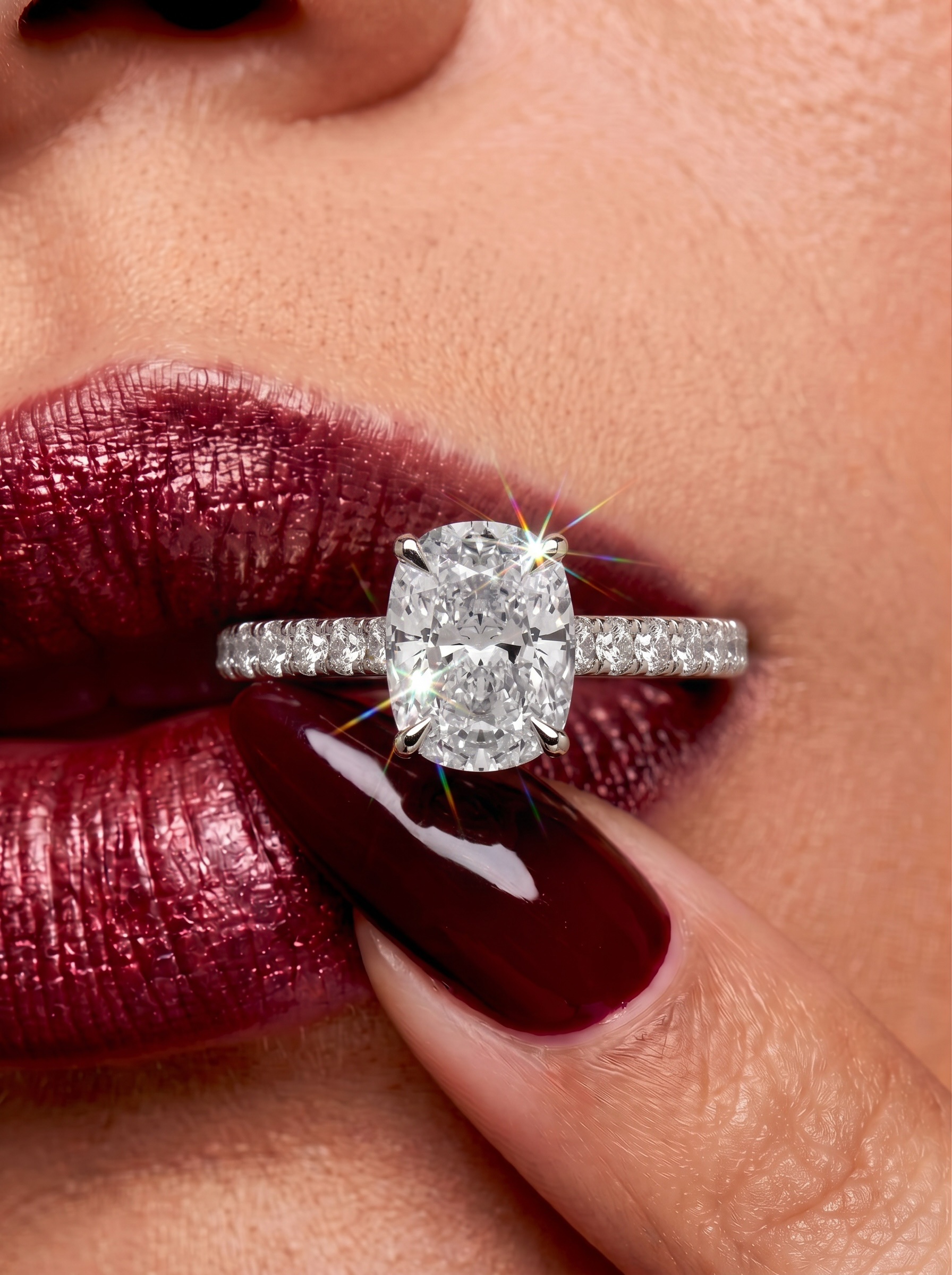 3.0CT CUSHION CUT HIDDEN HALO PAVÉ ENGAGEMENT RING