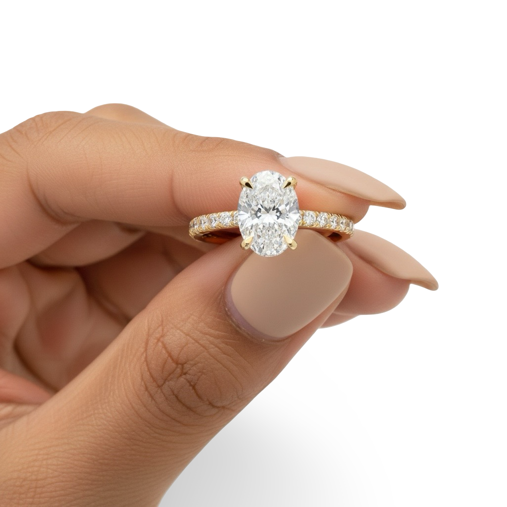 2.0CT Oval Cut Hidden Halo Pavé Engagement Ring - 9-18K Yellow Gold