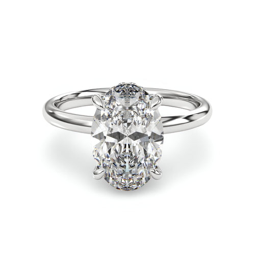 MG SOLARA™ 5.0ct Oval Cut Solitaire with Hidden Halo — Sterling Silver & White Gold MG ESSENCE