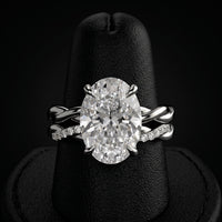 3.0ct Oval Cut Hidden Halo Twisted Shank Solitaire - Sterling Silver & 9-14K White Gold