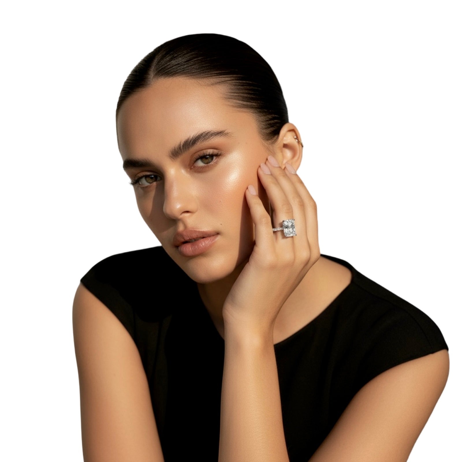 MG Vanter Glow™️ 4.0CT Radiant Cut with Hidden Halo & Pavé Ring in Sterling Silver & 14CT White Gold