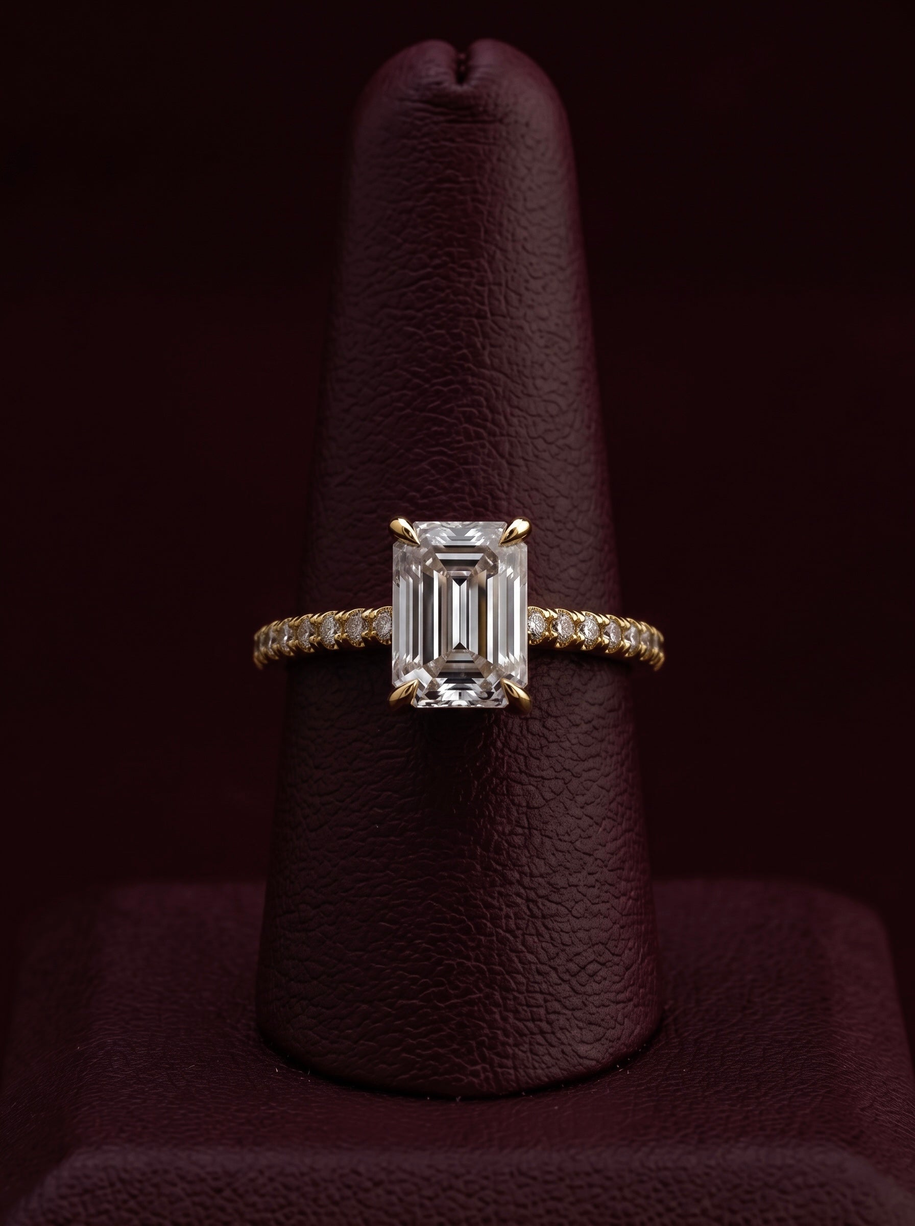 3CT Emerald Cut Hidden Halo Pavé Engagement Ring | 9K–18K Solid Yellow Gold