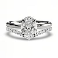 Oval Solitaire & V-Shaped Pavé Band Ring Set