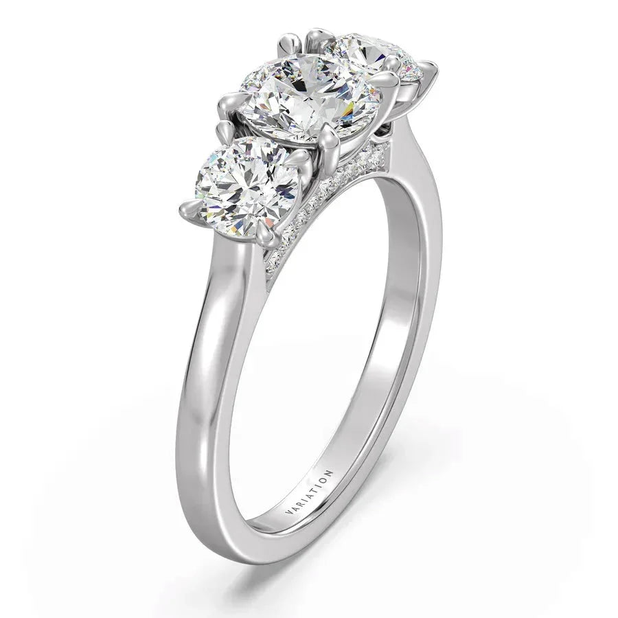 Three Stone Solitaire Silver Ring