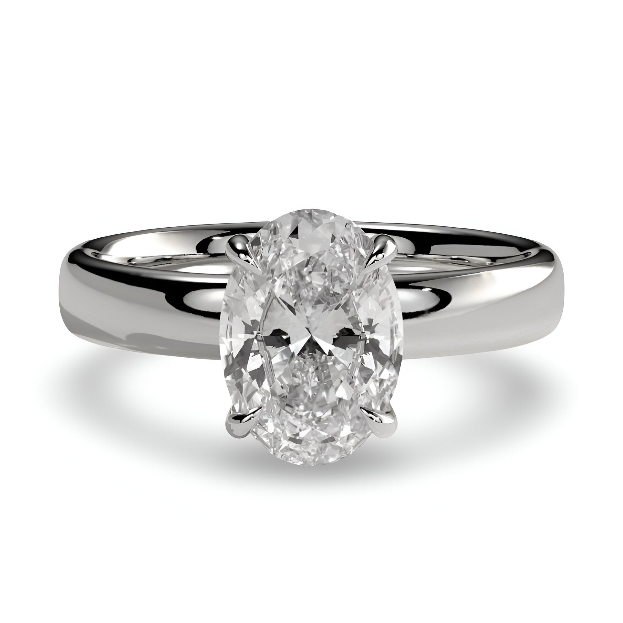 2.0ct Oval Cut Hidden Halo Solitaire – Sterling Silver & White Gold Edition