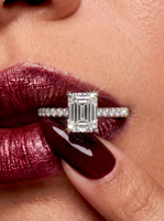 3CT Emerald Cut Hidden Halo Pavé Engagement Ring | Sterling Silver, 9K & 14K Solid White Gold