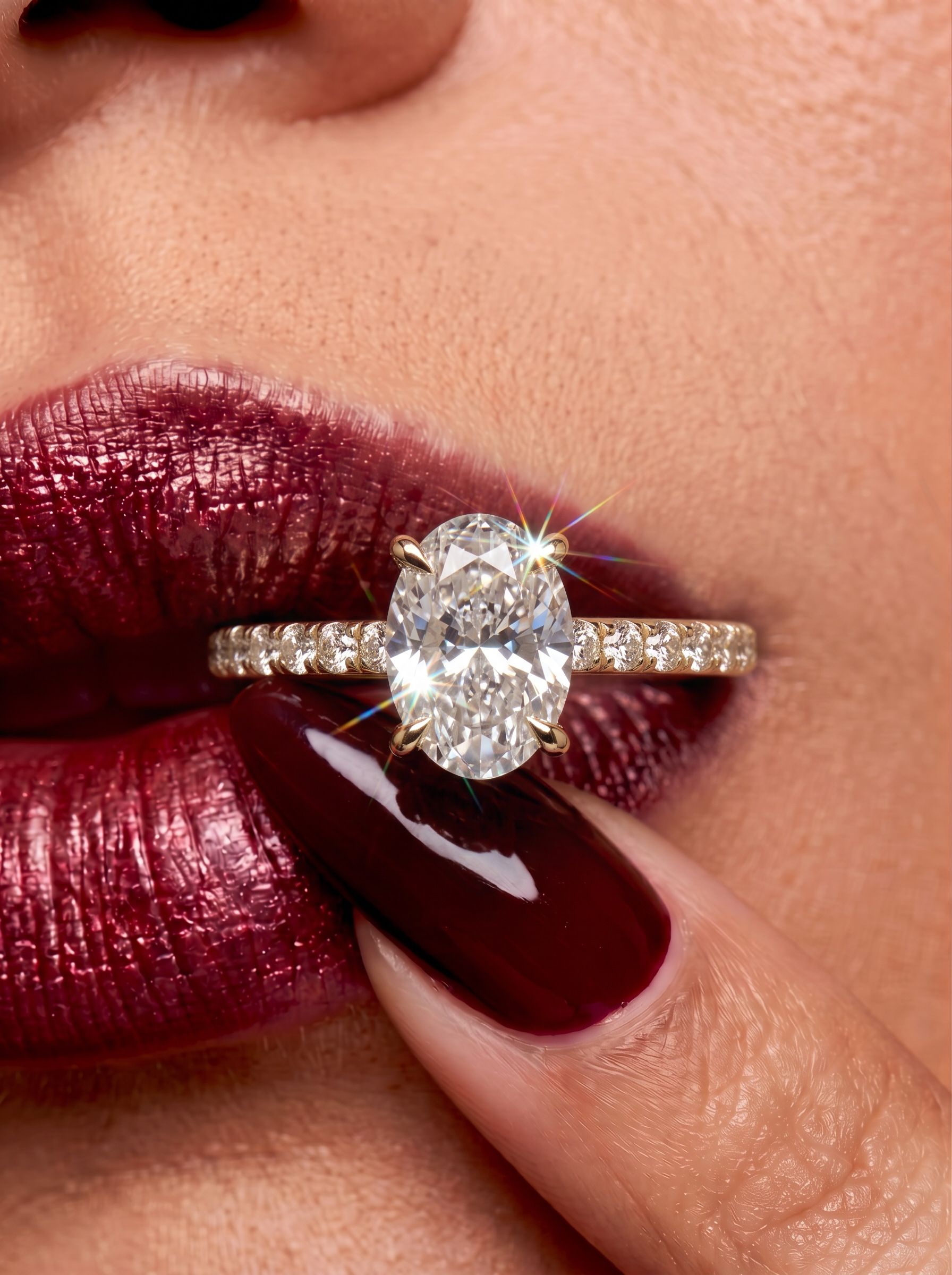 2.0CT Oval Cut Hidden Halo Pavé Engagement Ring - 9-18K Yellow Gold
