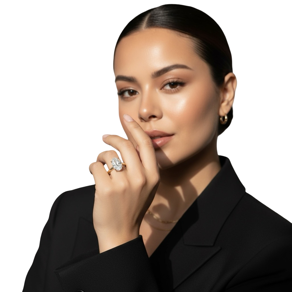 MG Celesté™️ 3.0ct Oval Hidden Halo Cathedral (9ct & 14ct Yellow Gold)