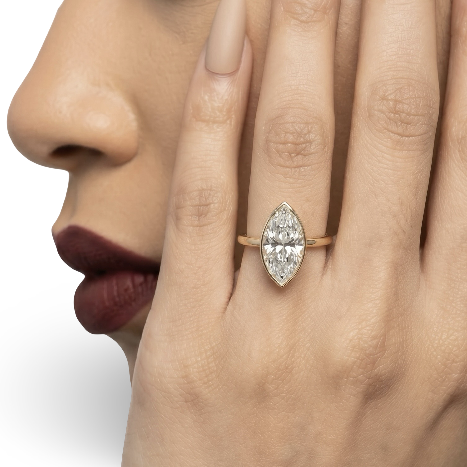 4.0ct Marquise Cut Bezel Ring in 9-18K Yellow Gold