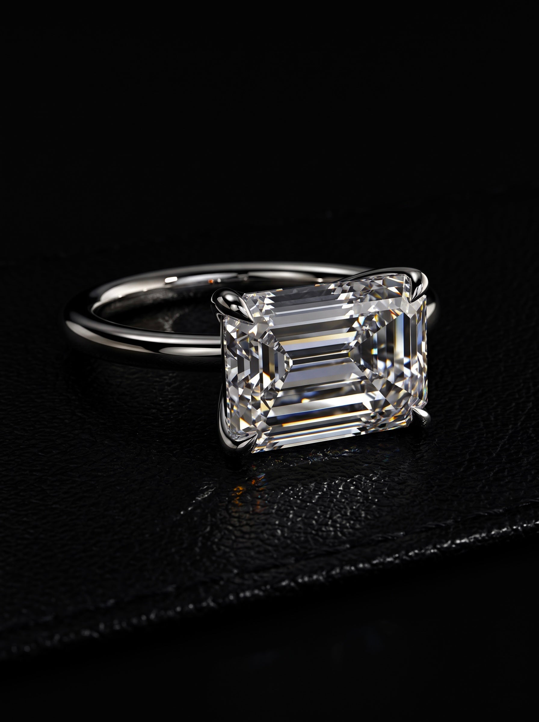 3.0ct Emerald-Cut East–West Hidden Halo Solitaire