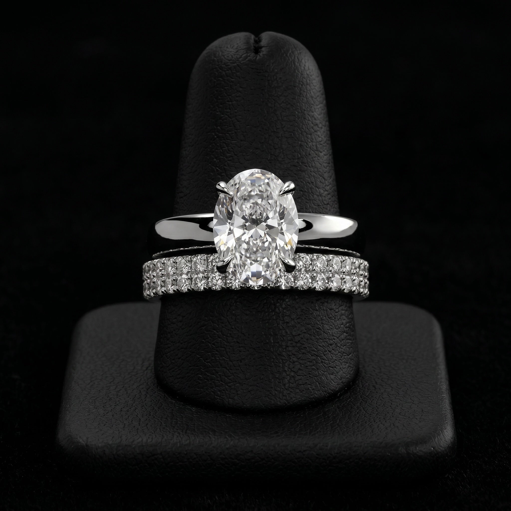 2.0ct Oval Cut Hidden Halo Solitaire – Sterling Silver & White Gold Edition