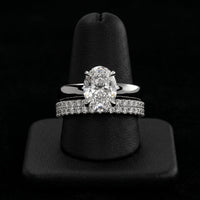 3.0ct Oval Cut Hidden Halo Solitaire – Sterling Silver & White Gold Edition