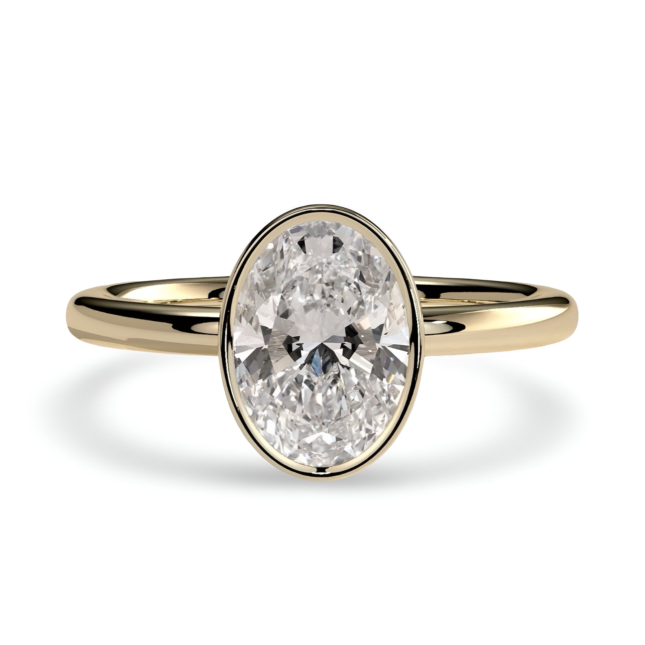 2.0 Ct Oval Bezel Ring with Petal Gallery – 9–18K Yellow Gold