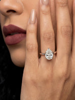 2.0ct Pear Cut Solitaire Ring with Hidden Halo – 5-Claw Setting | Sterling Silver & 9–14k White Gold